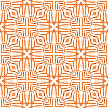 Hand painted tiled watercolor border. Orange energetic boho chic summer design. Textile ready worthy print, swimwear fabric, wallpaper, wrapping. Tiled watercolor background.
