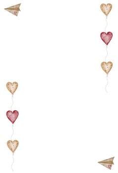 Watercolor Valentine's Day card template with little hearts and airplanes. Elegant and minimalistic style for decorating cards and invitations for holidays. High quality illustration