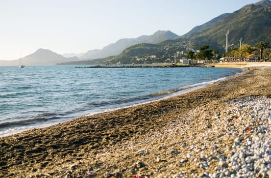 Montenegro Adriatic sea beach in Bar city. Summer travel and vacation