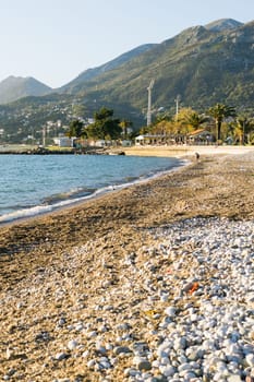 Montenegro Adriatic sea beach in Bar city. Summer travel and vacation