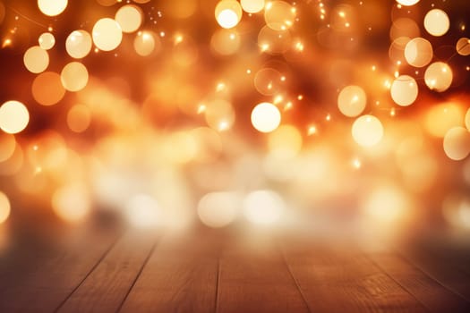 Golden Christmas lights defocused in bokeh effect. Copy space. Can be used as wallpaper. Can be used for New year celebration.