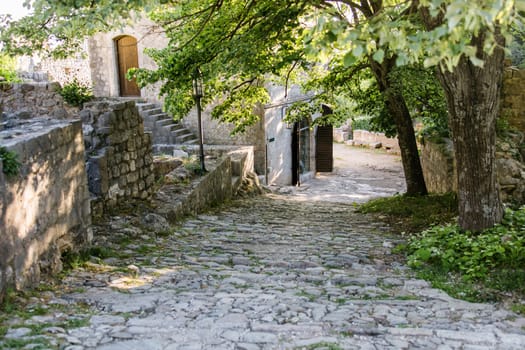 Old Town Bar in Montenegro. Old cobbled street. Travel and vacations.