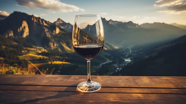 glass of wine in mountains in Georgia. High quality photo
