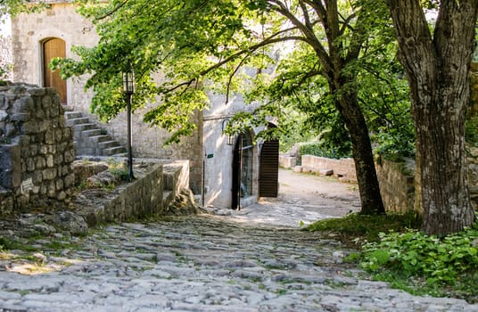 Old Town Bar in Montenegro. Old cobbled street. Travel and vacations.