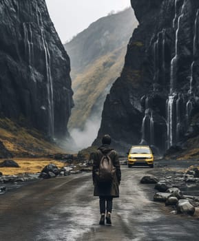 Wanderlust explorer discovering icelandic natural wonders. High quality photo