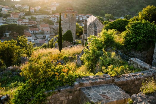 Old city. Sunny view of ruins of citadel in Stari Bar town on Bar city in Montenegro.