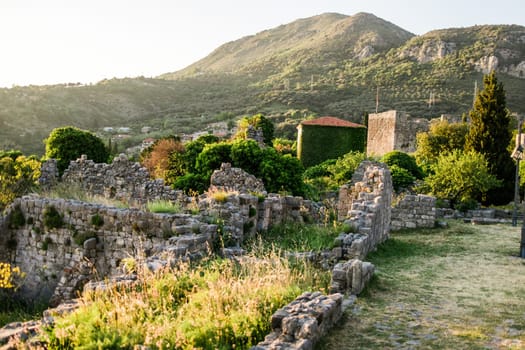 Old city. Sunny view of ruins of citadel in Stari Bar town on Bar city in Montenegro.