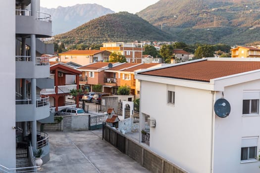 View of a small village with mountain houses on the mountain crest in Bar city Montenegro