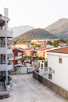 View of a small village with mountain houses on the mountain crest in Bar city Montenegro