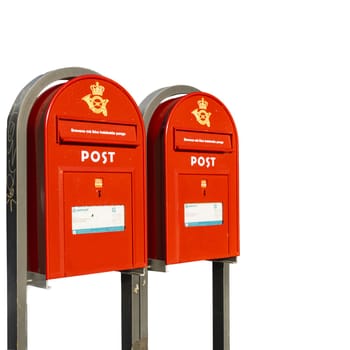 The typical red letter box of Danish post service