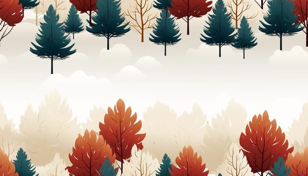 Abstract seamless pattern with autumn forest. background for various surface. Trendy drawn textures. Colorful trees and forest wallpaper cute design Nature