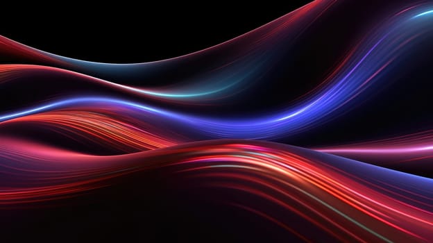 Abstract background of glowing lines in bright neon colours on a dark background