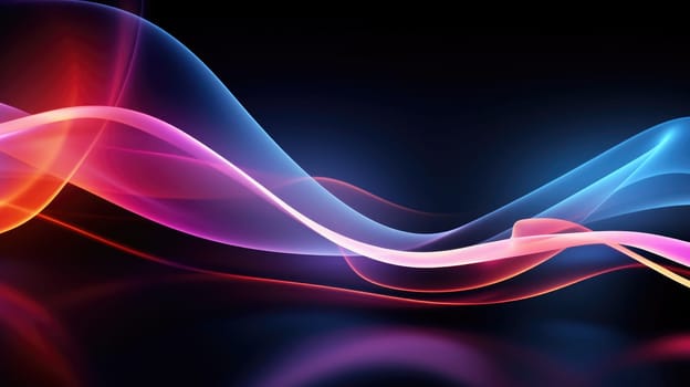 Abstract background of glowing lines in bright neon colours on a dark background