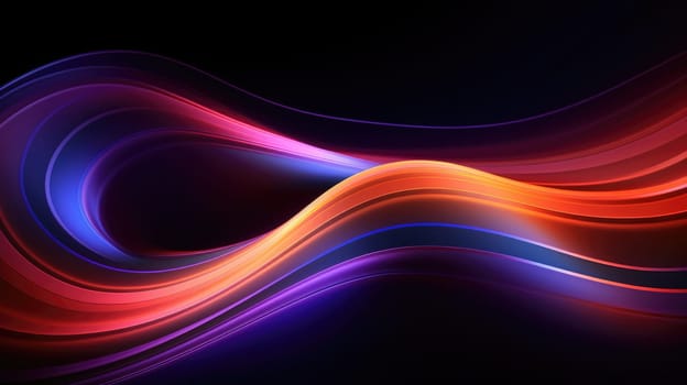 Abstract background of glowing lines in bright neon colours on a dark background