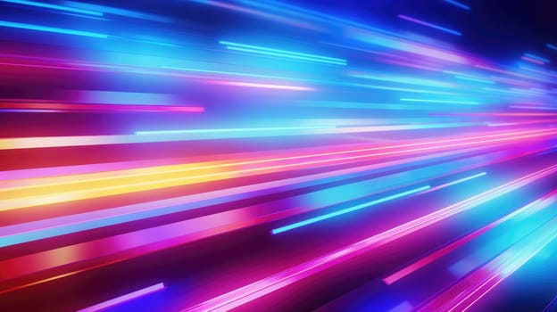 Abstract background of glowing lines in bright neon colours on a dark background