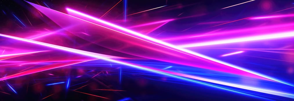 Abstract background of glowing lines in bright neon colours on a dark background