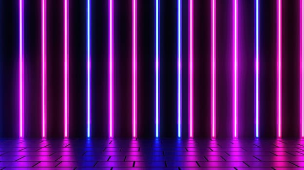 Abstract background of glowing lines in bright neon colours on a dark background