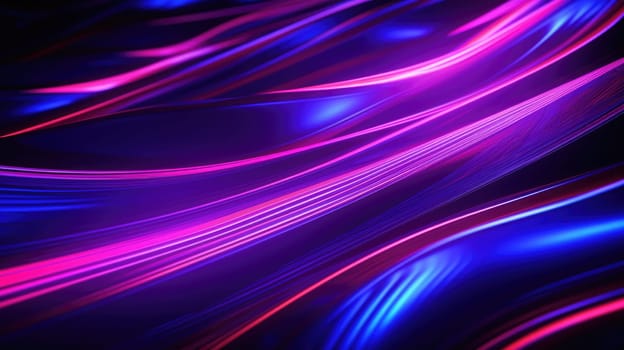 Abstract background of glowing lines in bright neon colours on a dark background