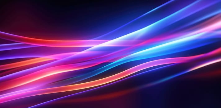 Abstract background of glowing lines in bright neon colours on a dark background