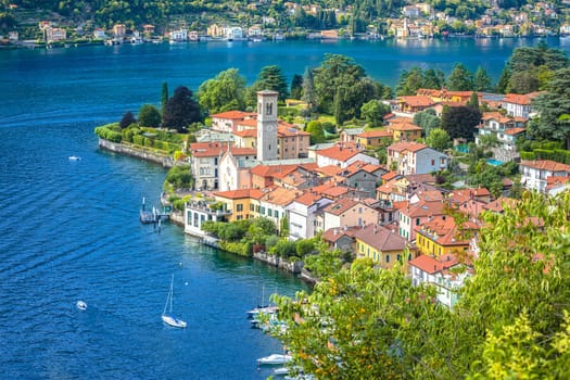 Town of Torno on Como lake aerial view, Lombardy region of Italy