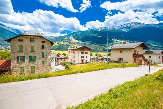 Town of Bormio in Dolomites Alps street view, Province of Sondrio, Lombardy, Italy