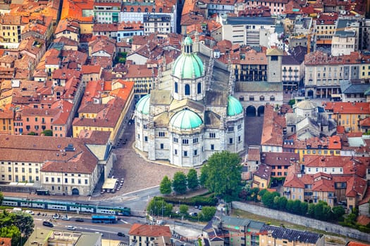 Town of Como and Saint Mary Assunta Cathedral aerial view, Lombardy region of Italy