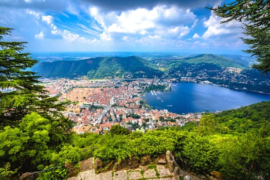 Town of Como aerial panoramic view, Lombardy region of Italy