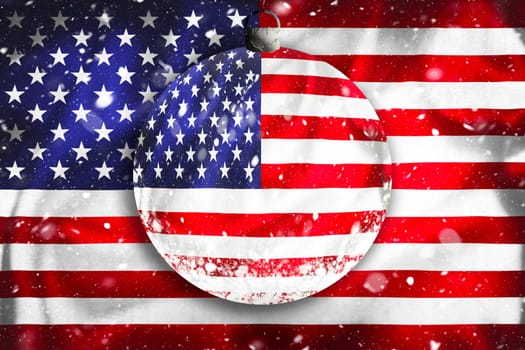 United states flag view through glass Christmas ball, Christmas concept in USA