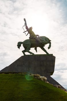 Ufa, Russia - 15 june 2021: Salawat Yulayev memorial in Ufa - the biggest statue of horseman in Europe..