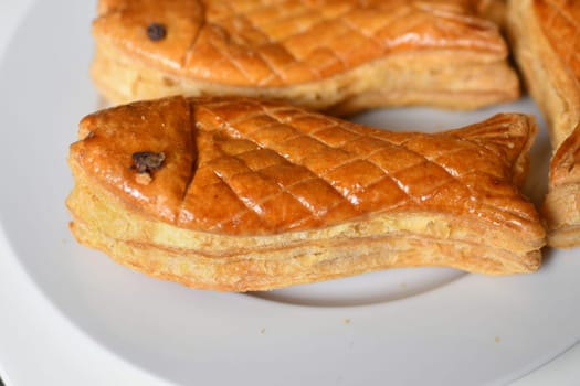 Fish from puff pastry in the store on April Fool's Day