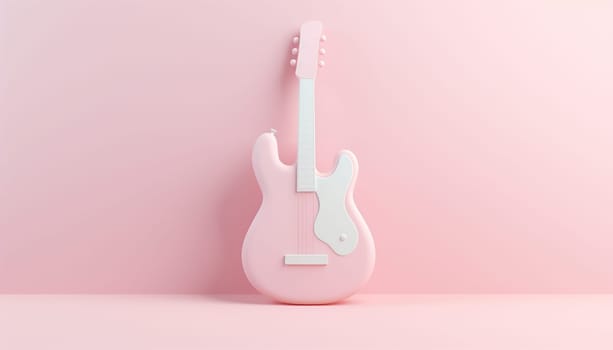 Acoustic classic guitar on pink background. 3D cartoon guitar with copy space. 3D rendering image. Pastel neon background Electric guitar design Space for text