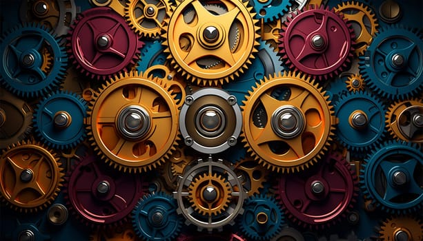 Creative business idea concept. Teamwork, process and workflow management and Cogs and gear wheel mechanisms. Hi-tech digital technology and engineering. Abstract technical background. modern design pastel