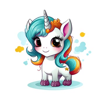 Cute rainbow unicorn. Clipart is a great choice for creating cards, invitations, party supplies and decorations. AI generated.