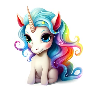 Cute rainbow unicorn. Clipart is a great choice for creating cards, invitations, party supplies and decorations. AI generated.