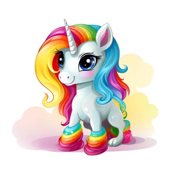 Cute rainbow unicorn. Clipart is a great choice for creating cards, invitations, party supplies and decorations. AI generated.