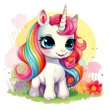 Cute rainbow unicorn. Clipart is a great choice for creating cards, invitations, party supplies and decorations. AI generated.