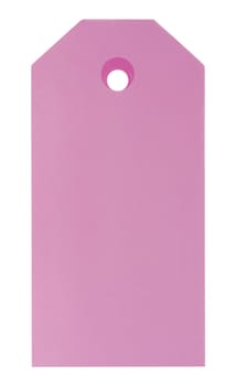 Blank pink rectangular paper tag on a white background, template for price, discount