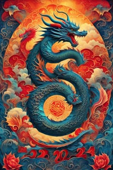 Dragon chinese new year 2024 poster symbol card illustration ai generated