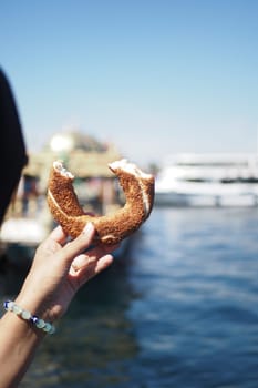 Turkish Bagel Simit on table ,