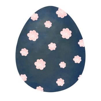 Easter-themed dark egg adorned with pink spring flowers. Watercolor illustration capturing the elegant and festive essence. for adding a seasonal charm to textiles, posters, invitations, and more.