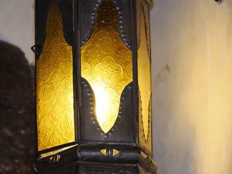 Closeup detail of the traditional moroccan lamp lantern