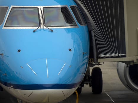 cabin pilots of airplane while parking at the terminal