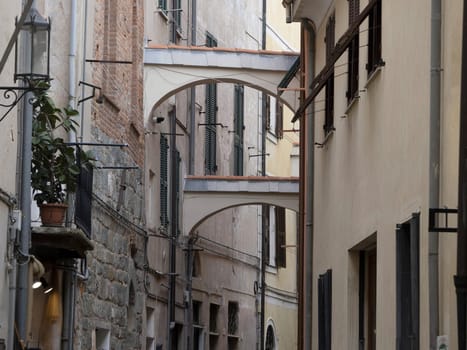 narrow streets of Old noli medieval village liguria italy