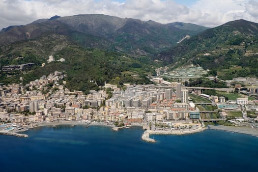 A Genoa aerial view after taking off from airport of Genoa, Italy