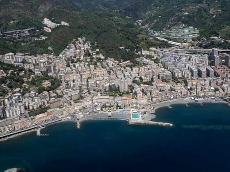 A Genoa aerial view after taking off from airport of Genoa, Italy