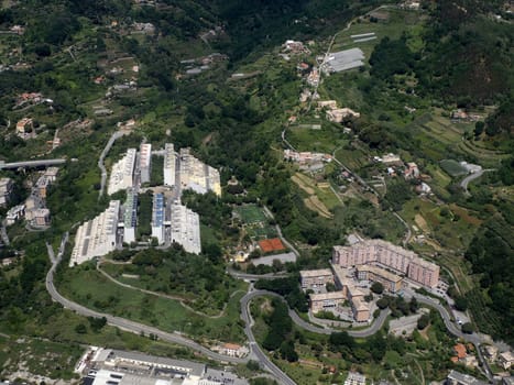 A Genoa aerial view after taking off from airport of Genoa, Italy