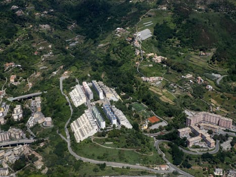 A Genoa aerial view after taking off from airport of Genoa, Italy