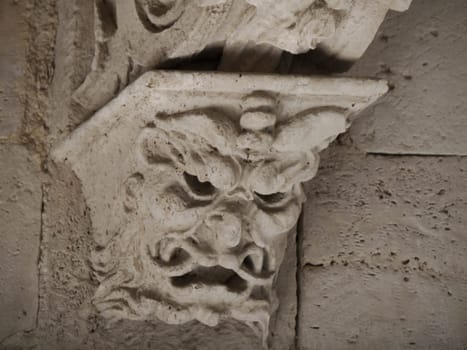 balcony sculpture ortigia syracuse old buildings street view on sunny day Sicily, Italy