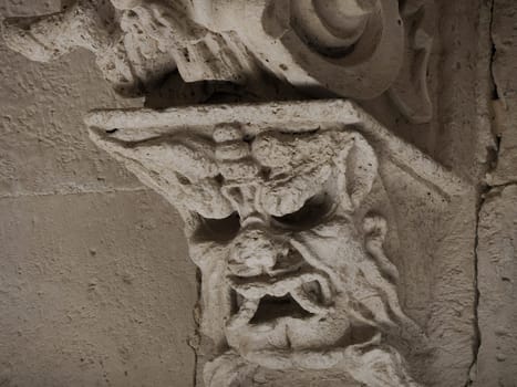 balcony sculpture ortigia syracuse old buildings street view on sunny day Sicily, Italy