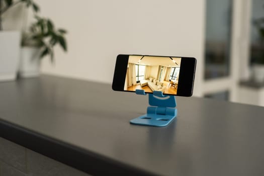 smartphone in a stand with design.